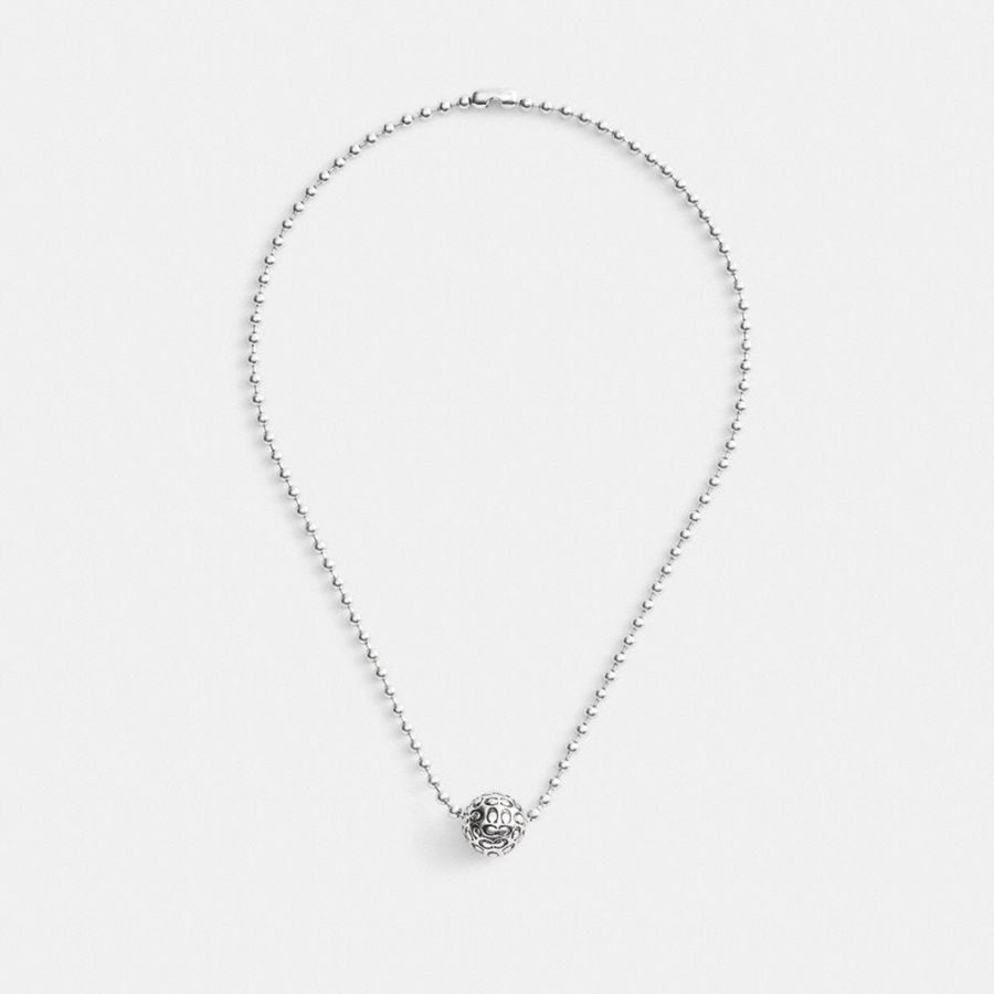 Silver Women COACH® Quilted Orb Ball Chain Pendant Necklace Jewelry | 43108TUZD
