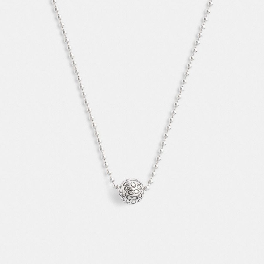 Silver Women COACH® Quilted Orb Ball Chain Pendant Necklace Jewelry | 43108TUZD