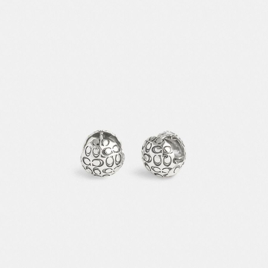 Silver Women COACH® Quilted Orb Earrings Jewelry | 29076IEAU