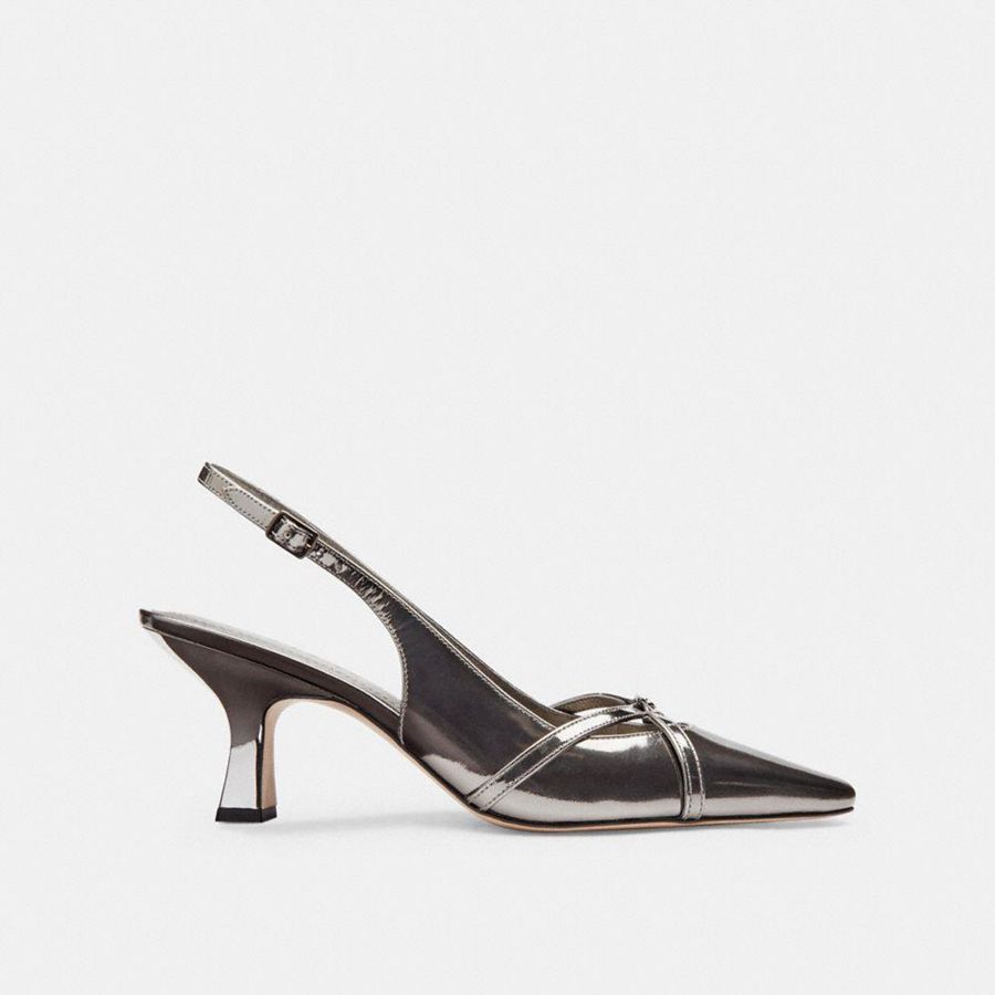 Silver Women COACH® Rowyn Slingback Pumps | 78352EDYG