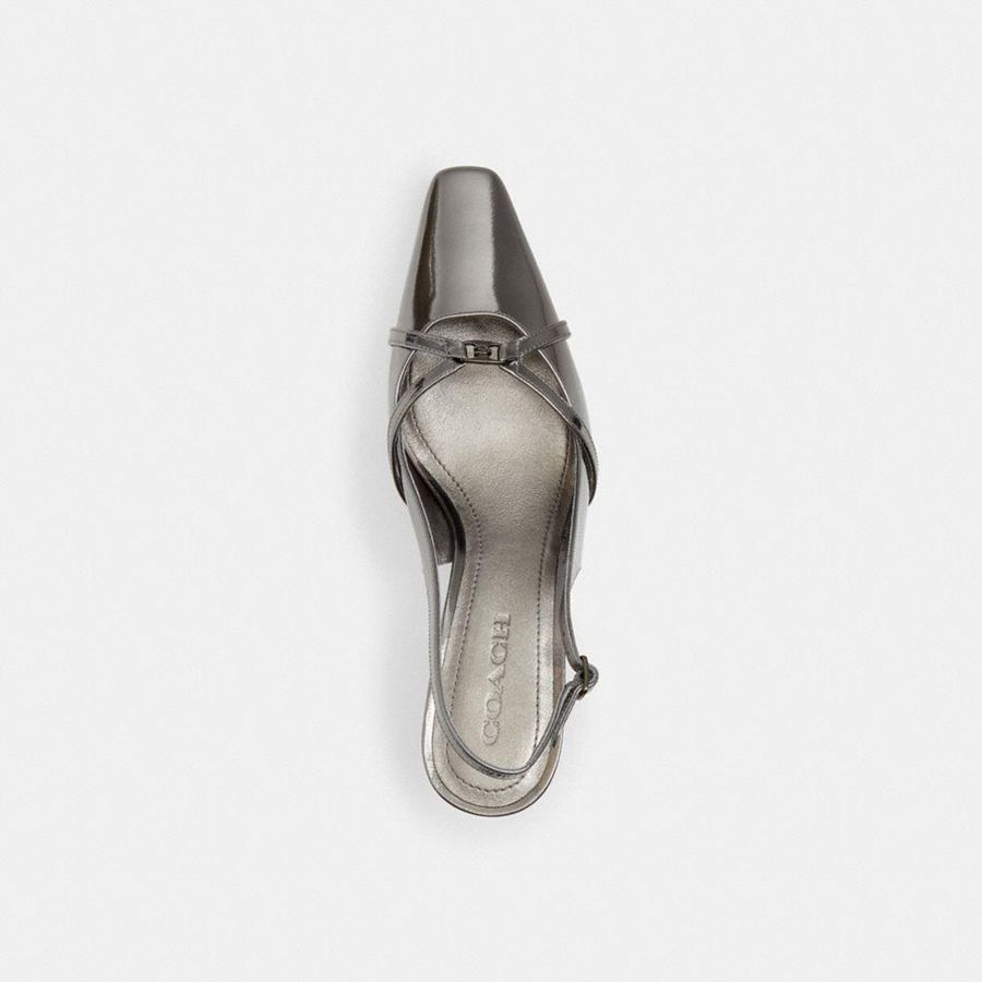 Silver Women COACH® Rowyn Slingback Pumps | 78352EDYG