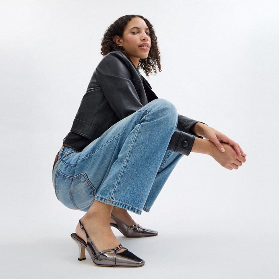 Silver Women COACH® Rowyn Slingback Pumps | 78352EDYG