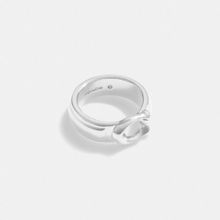 Silver Women COACH® Sculpted Signature Ring Jewelry | 13269MJGN