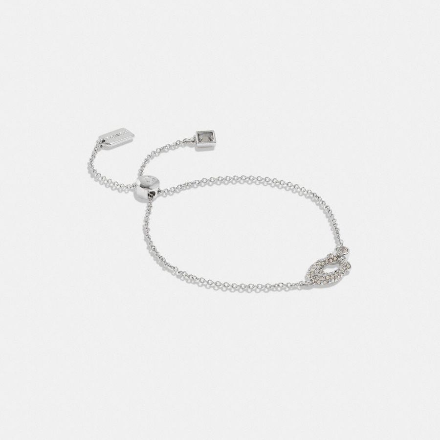 Silver Women COACH® Signature Pavé Slider Bracelet Jewelry | 04931YIGL