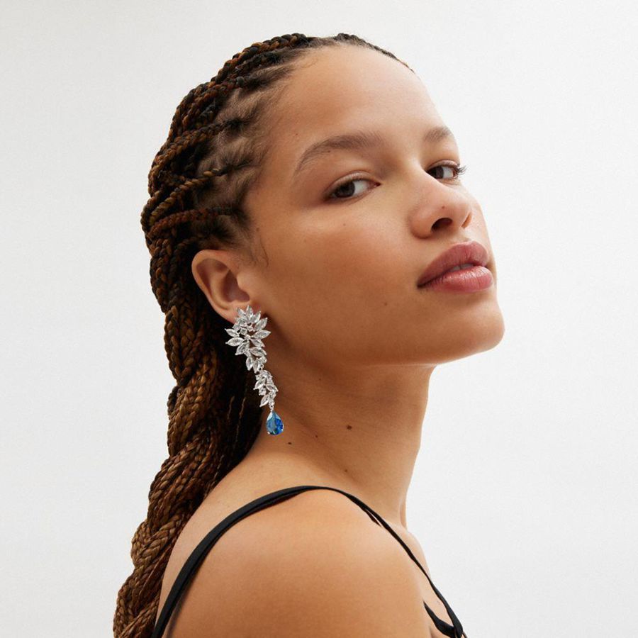 Silver Women COACH® Statement Crystal Single Earring Jewelry | 17259NBKP