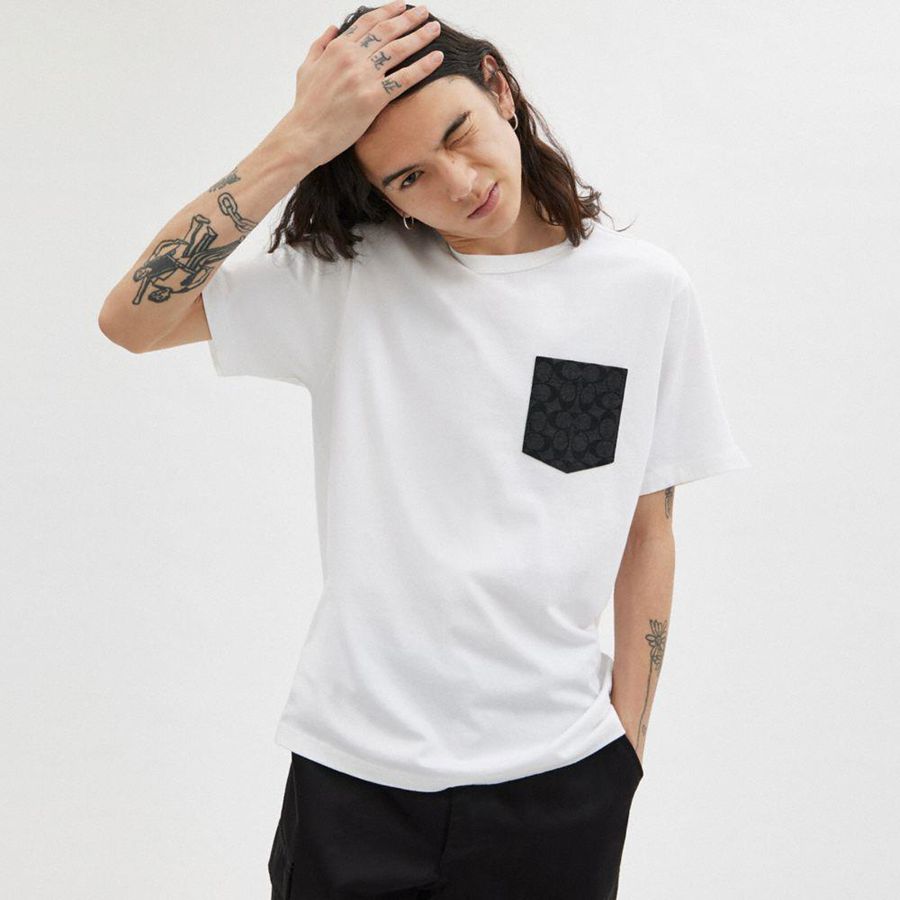 White Men COACH® Essential Pocket T-Shirt | 87425HDIF