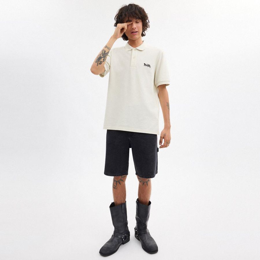 White Men COACH® Horse And Carriage Classic Polo In Organic Cotton T-Shirt | 08236CFZP