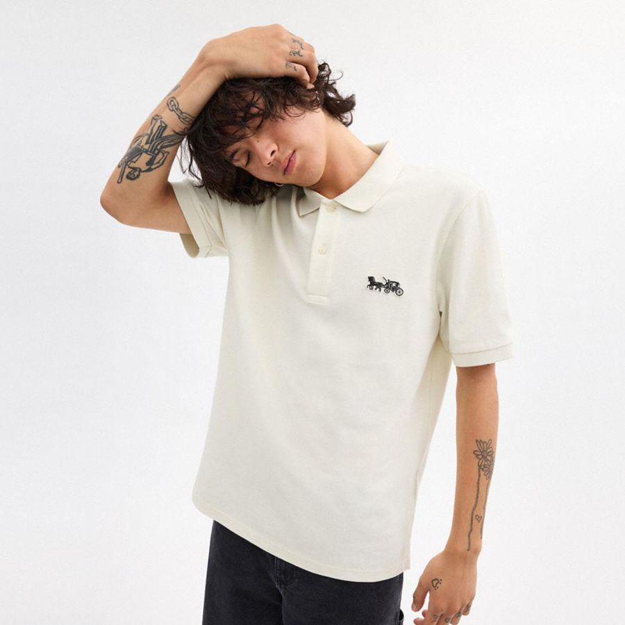 White Men COACH® Horse And Carriage Classic Polo In Organic Cotton T-Shirt | 08236CFZP