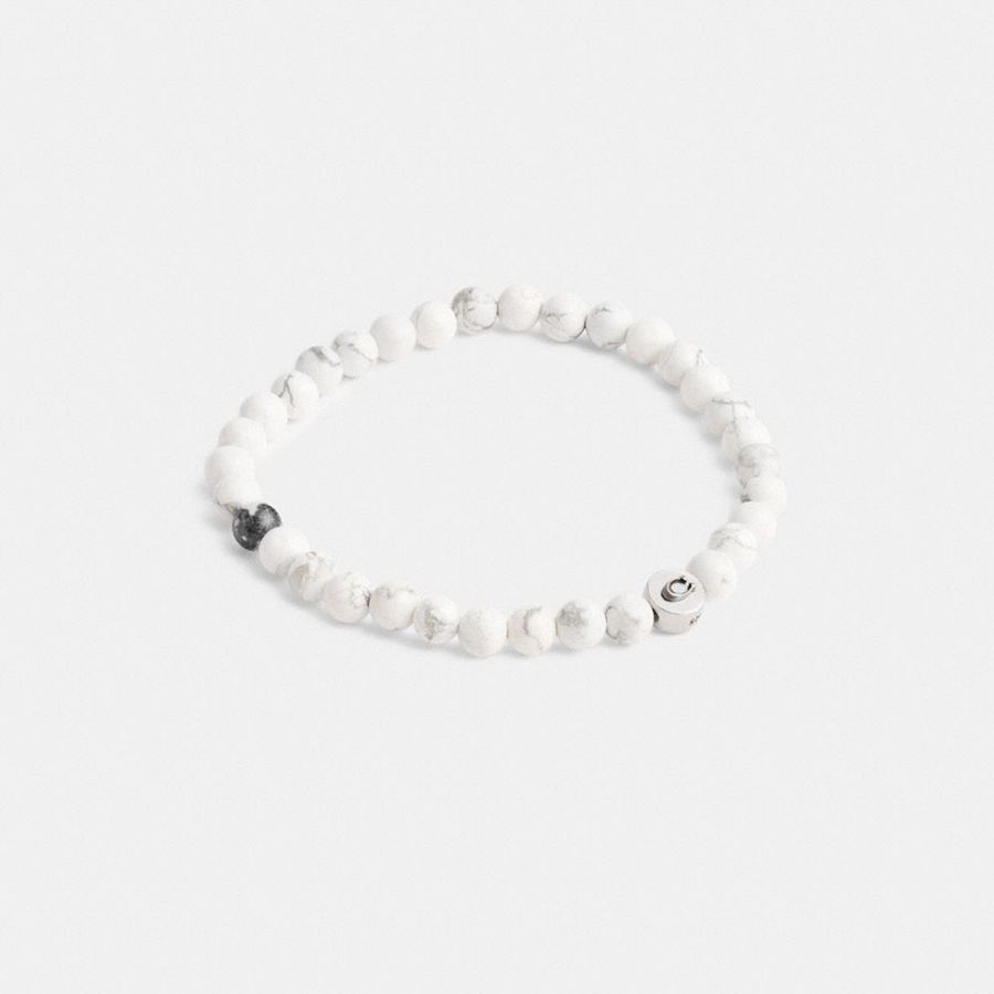 White Men COACH® Howlite Beaded Bracelet Jewelry | 04963HXQY