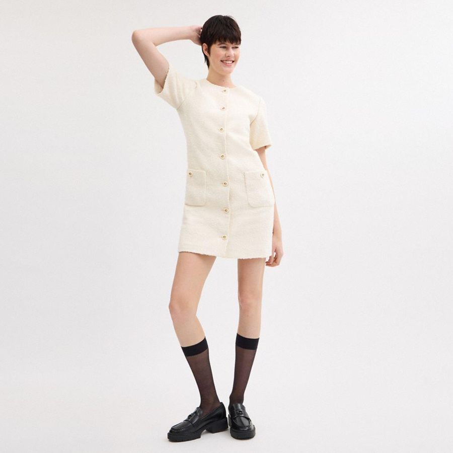 White Women COACH® Boucle Dress | 75149KEXM