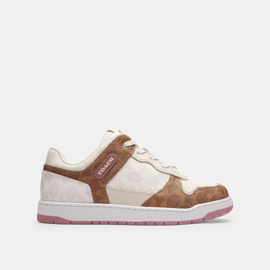 White Women COACH® C201 Low Top In Signature Canvas Sneakers | 07432SUAZ