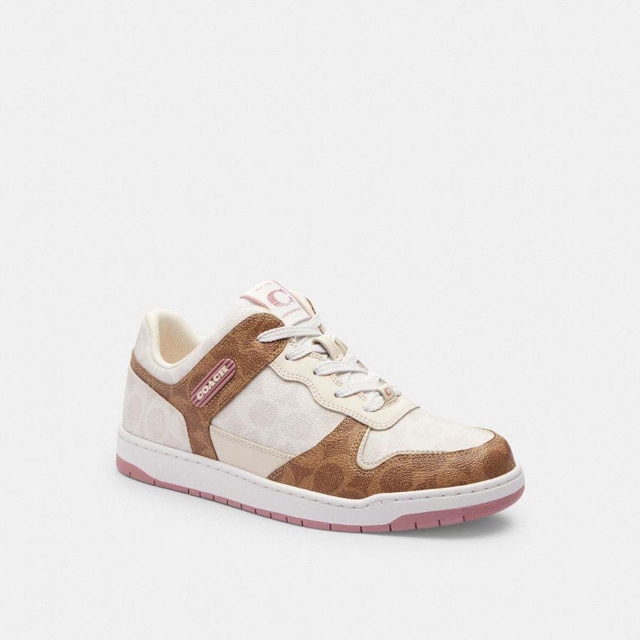White Women COACH® C201 Low Top In Signature Canvas Sneakers | 07432SUAZ