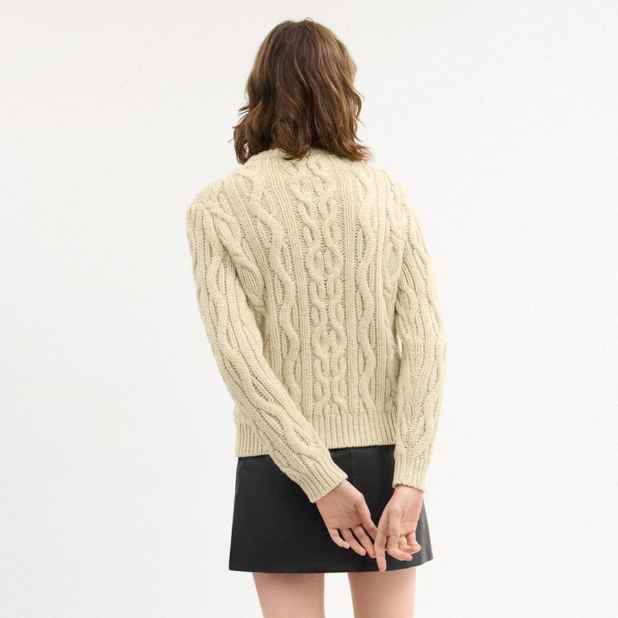 White Women COACH® Cable Knit Crewneck Sweater | 25917TGJM