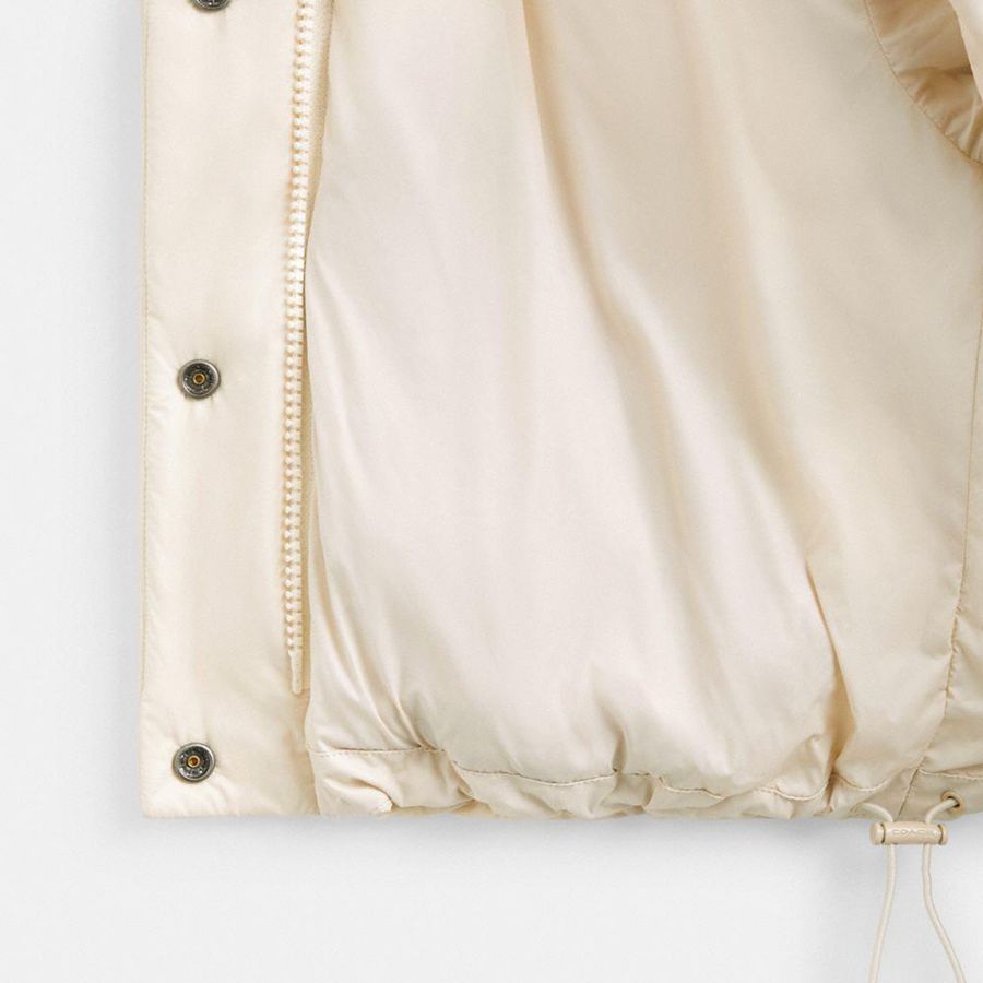 White Women COACH® Cropped Puffer In Recycled Polyamide With Sherpa Collar Jacket | 98451LCGD