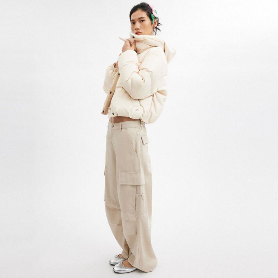 White Women COACH® Cropped Puffer In Recycled Polyamide With Sherpa Collar Jacket | 98451LCGD