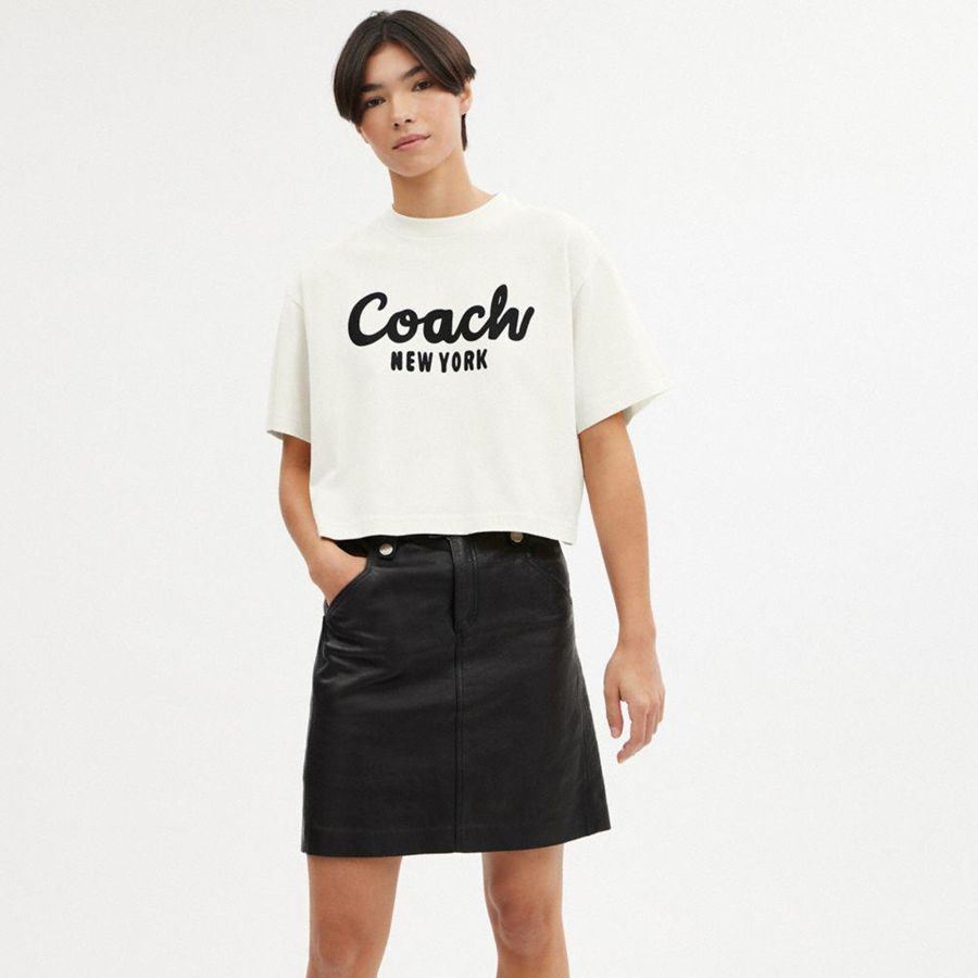 White Women COACH® Cursive Signature Cropped T-Shirt | 03571EDVJ