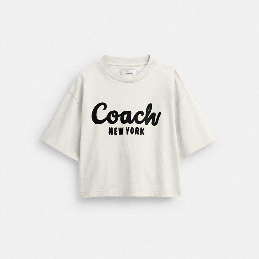 White Women COACH® Cursive Signature Cropped T-Shirt | 03571EDVJ