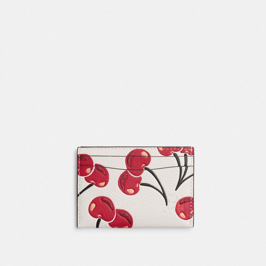 White Women COACH® Essential Card Case With Cherry Print Wallet | 37850IGSA