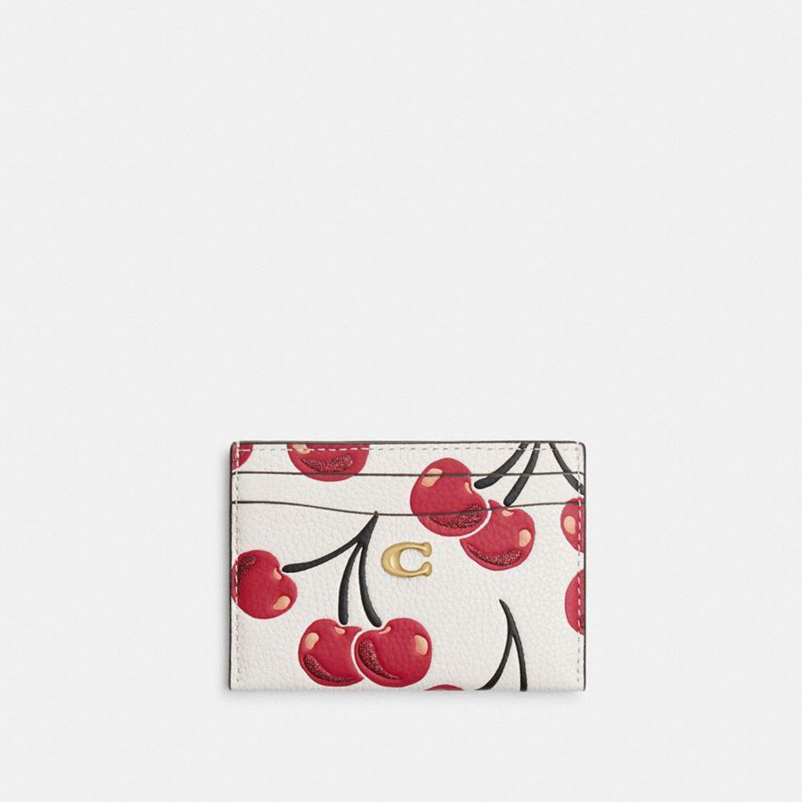White Women COACH® Essential Card Case With Cherry Print Wallet | 37850IGSA