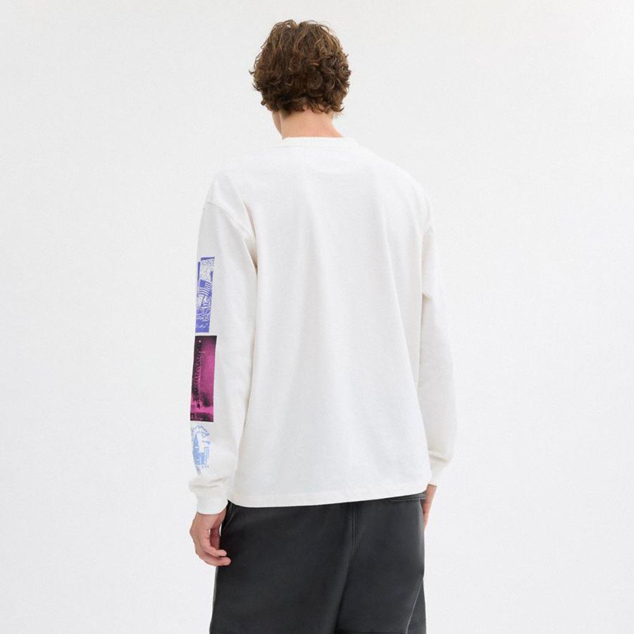 White Women COACH® Graphic Long Sleeve In Organic Cotton T-Shirt | 95043SECM