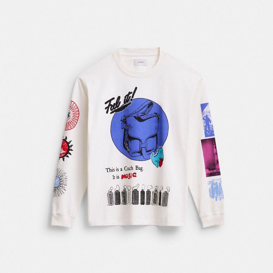White Women COACH® Graphic Long Sleeve In Organic Cotton T-Shirt | 95043SECM