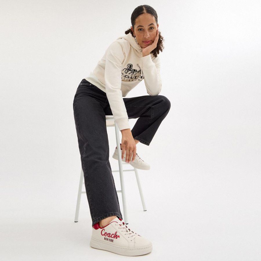 White Women COACH® New Year High Line With Coach Snake Script Sneakers | 30475LHOD