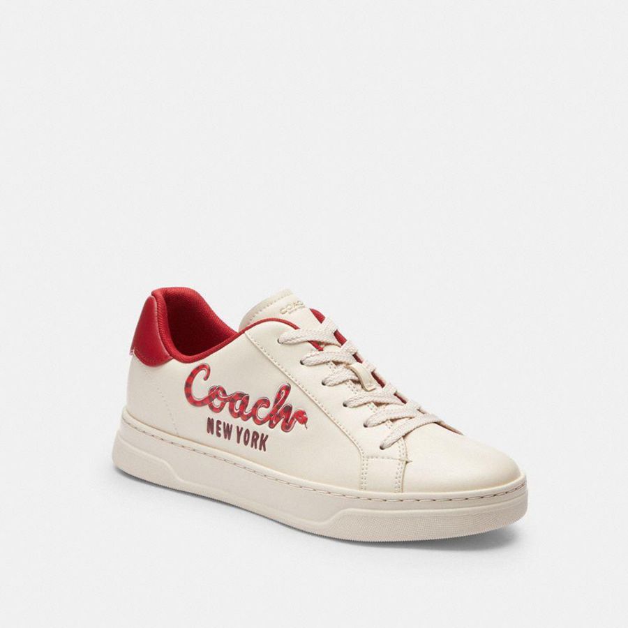 White Women COACH® New Year High Line With Coach Snake Script Sneakers | 30475LHOD