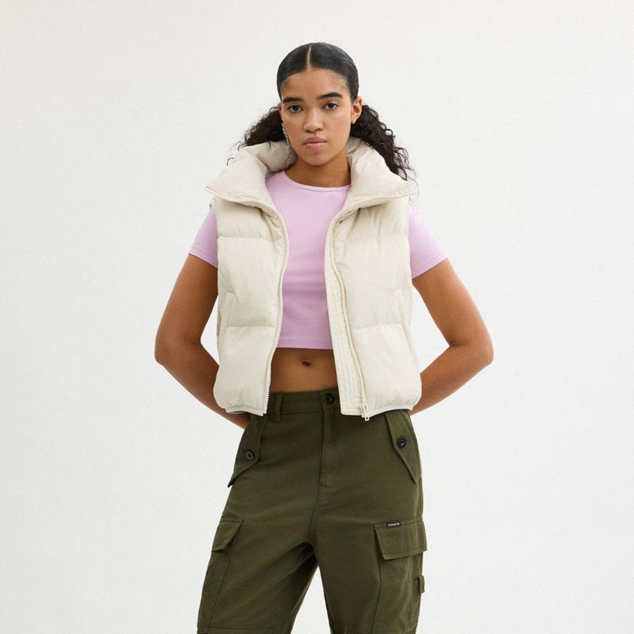 White Women COACH® Puffer In Recycled Polyamide Vest | 46370BVYJ