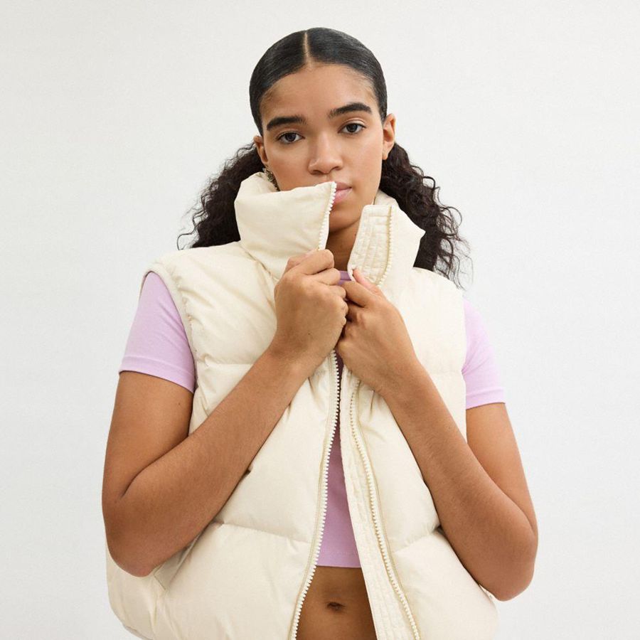 White Women COACH® Puffer In Recycled Polyamide Vest | 46370BVYJ