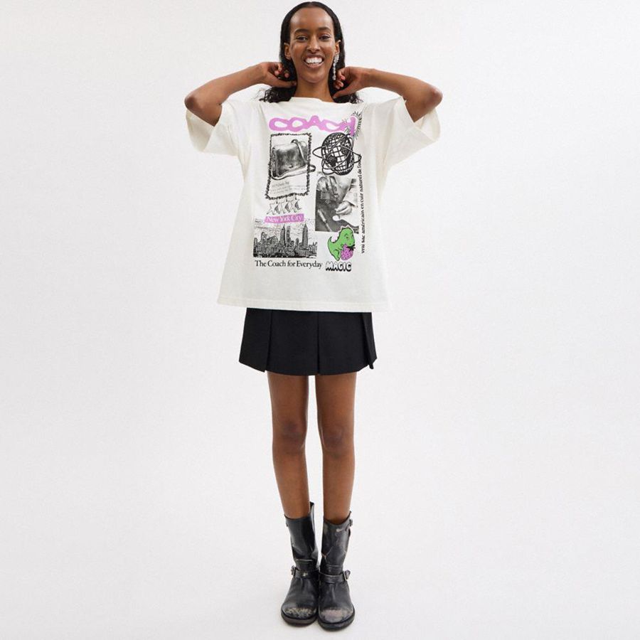 White Women COACH® Relaxed Graphic In Organic Cotton T-Shirt | 76145QTDF