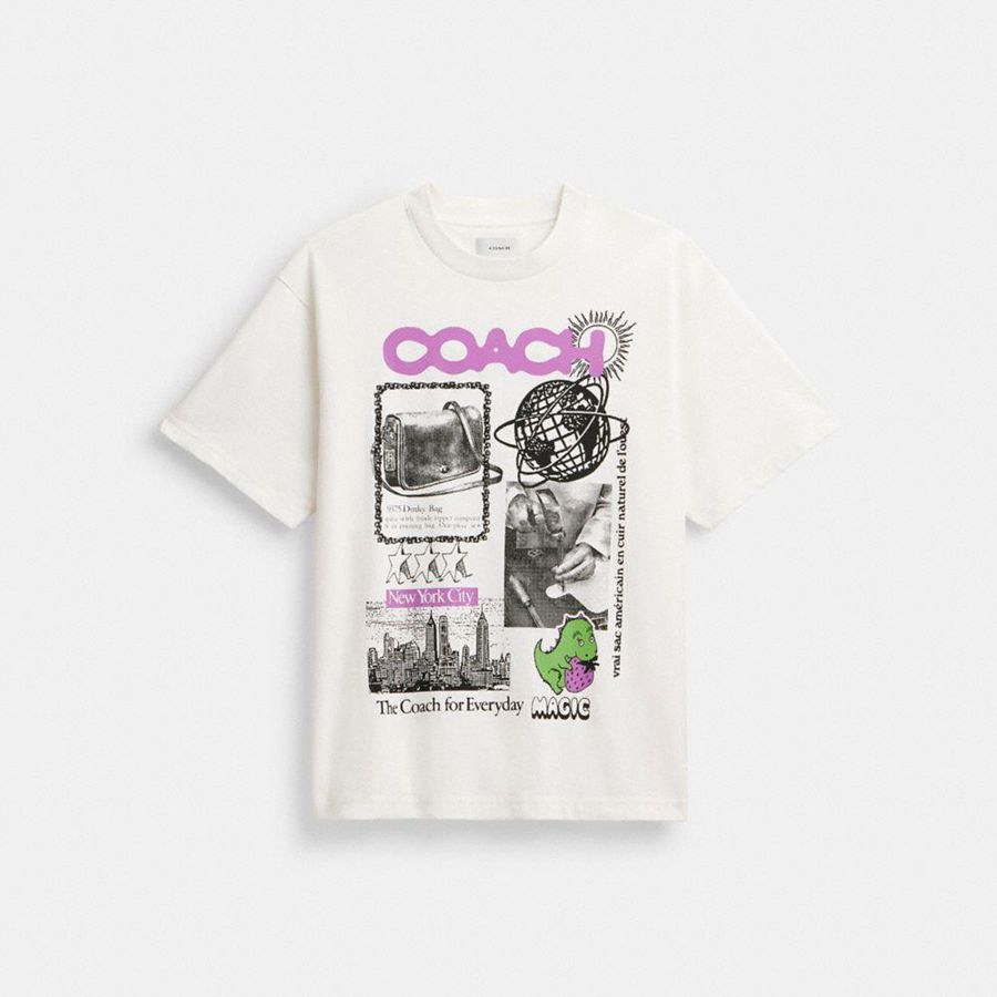 White Women COACH® Relaxed Graphic In Organic Cotton T-Shirt | 76145QTDF