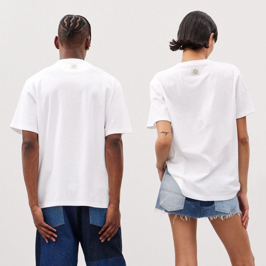 White Women COACH® Relaxed With Flower Print T-Shirt | 23784PTKJ