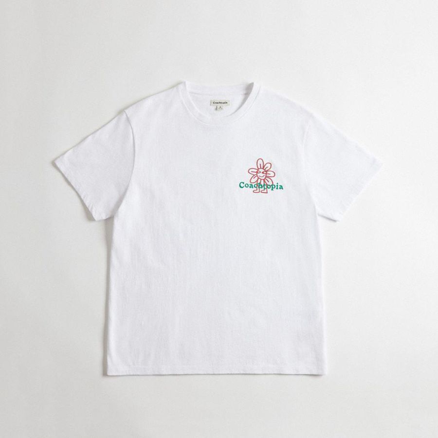 White Women COACH® Relaxed With Flower Print T-Shirt | 23784PTKJ
