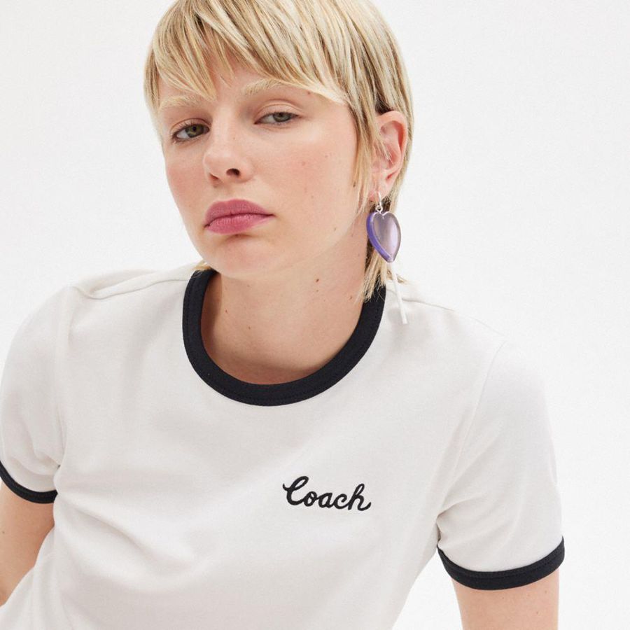 White Women COACH® Ringer T-Shirt | 06123XIUH