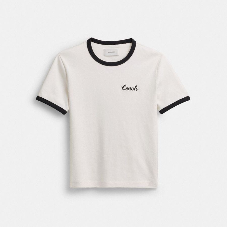 White Women COACH® Ringer T-Shirt | 06123XIUH