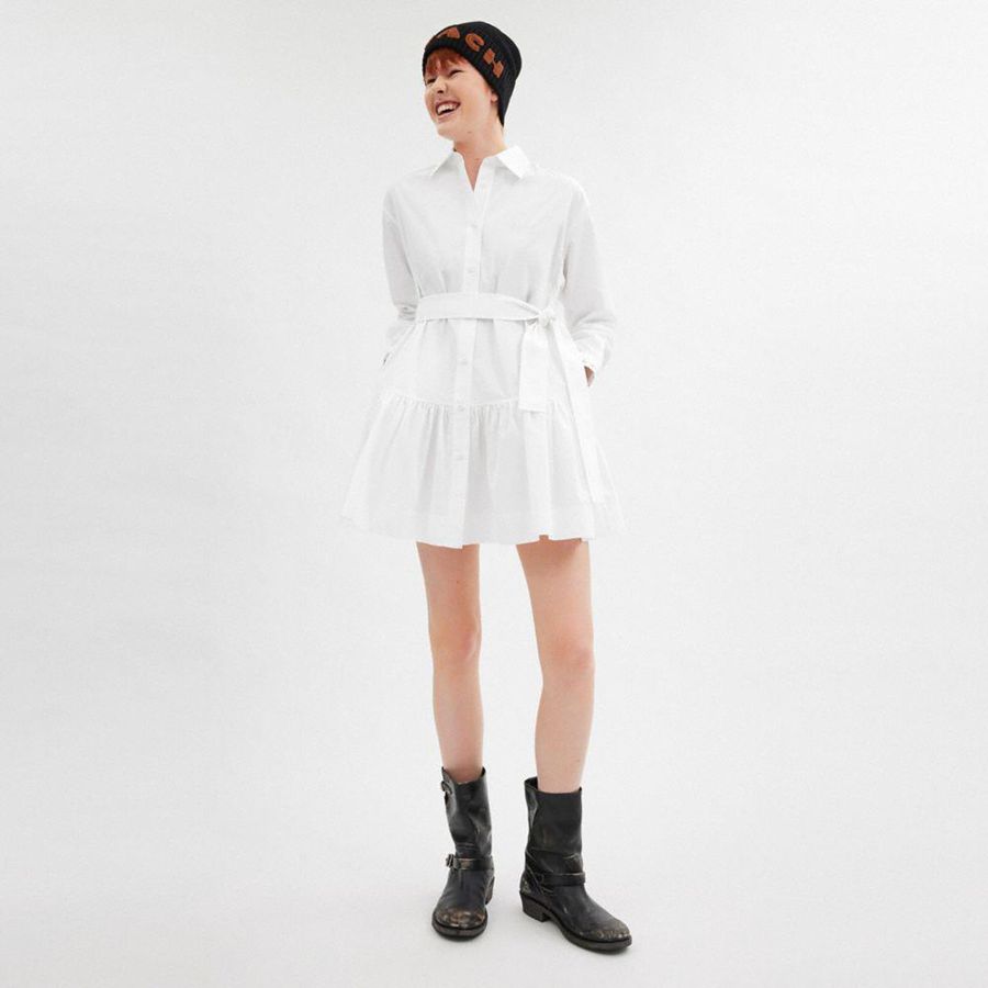 White Women COACH® Shirt In Organic Cotton Dress | 91387PYDE