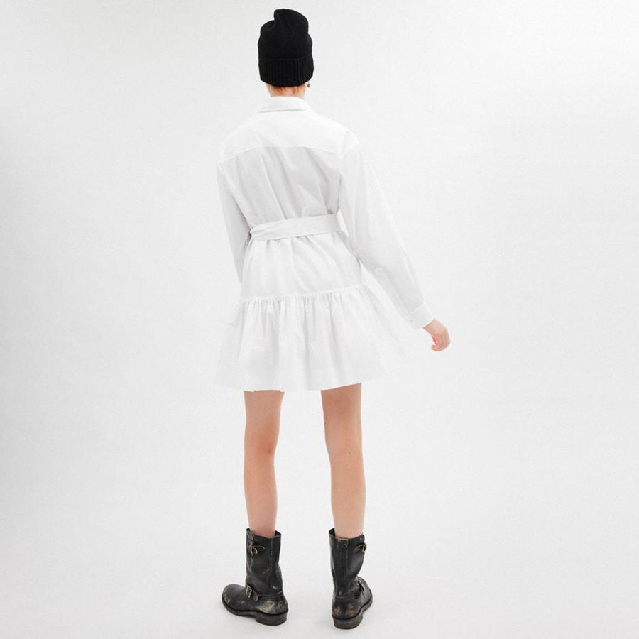 White Women COACH® Shirt In Organic Cotton Dress | 91387PYDE