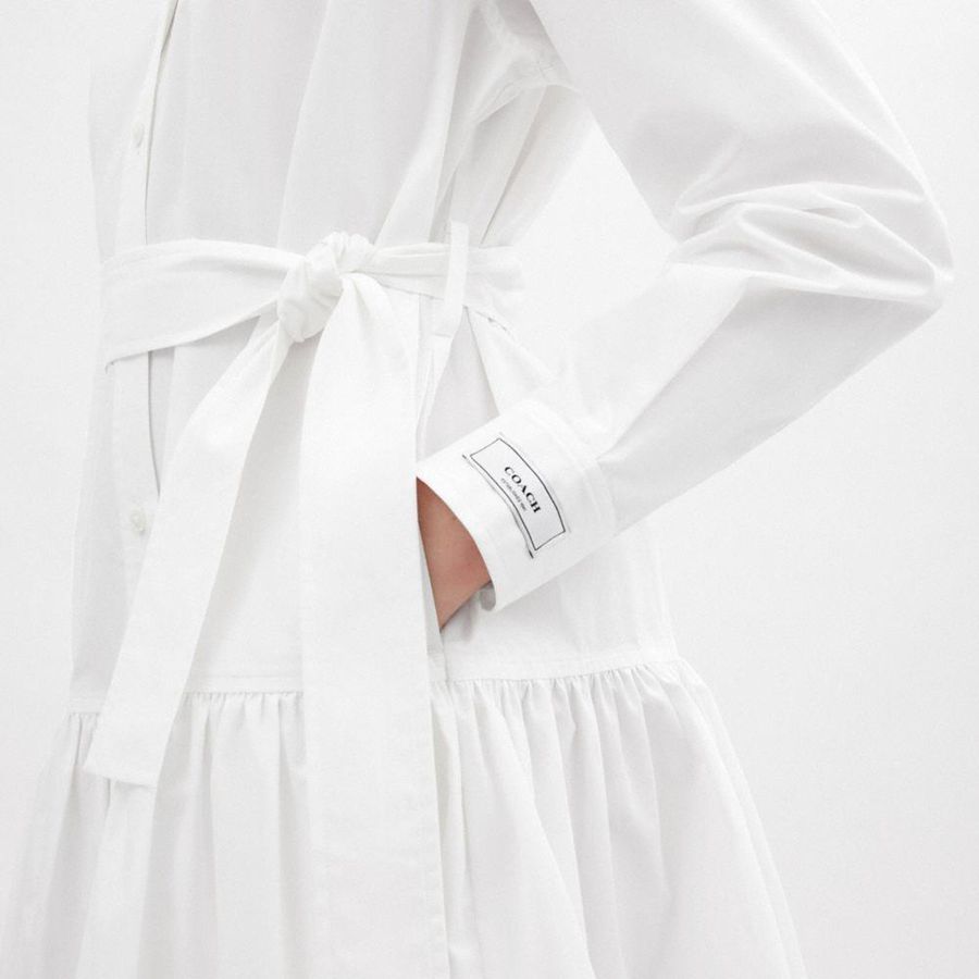 White Women COACH® Shirt In Organic Cotton Dress | 91387PYDE