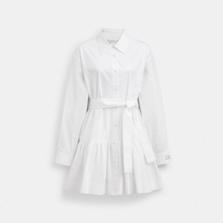 White Women COACH® Shirt In Organic Cotton Dress | 91387PYDE