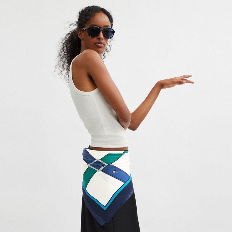 White Women COACH® Trompe L'oeil Belt Print Silk Square Scarf | 18964YXFM