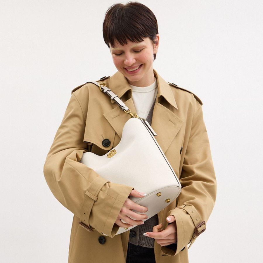 White Women COACH® Willow Soft Bucket Tote Bags | 54832BZFD