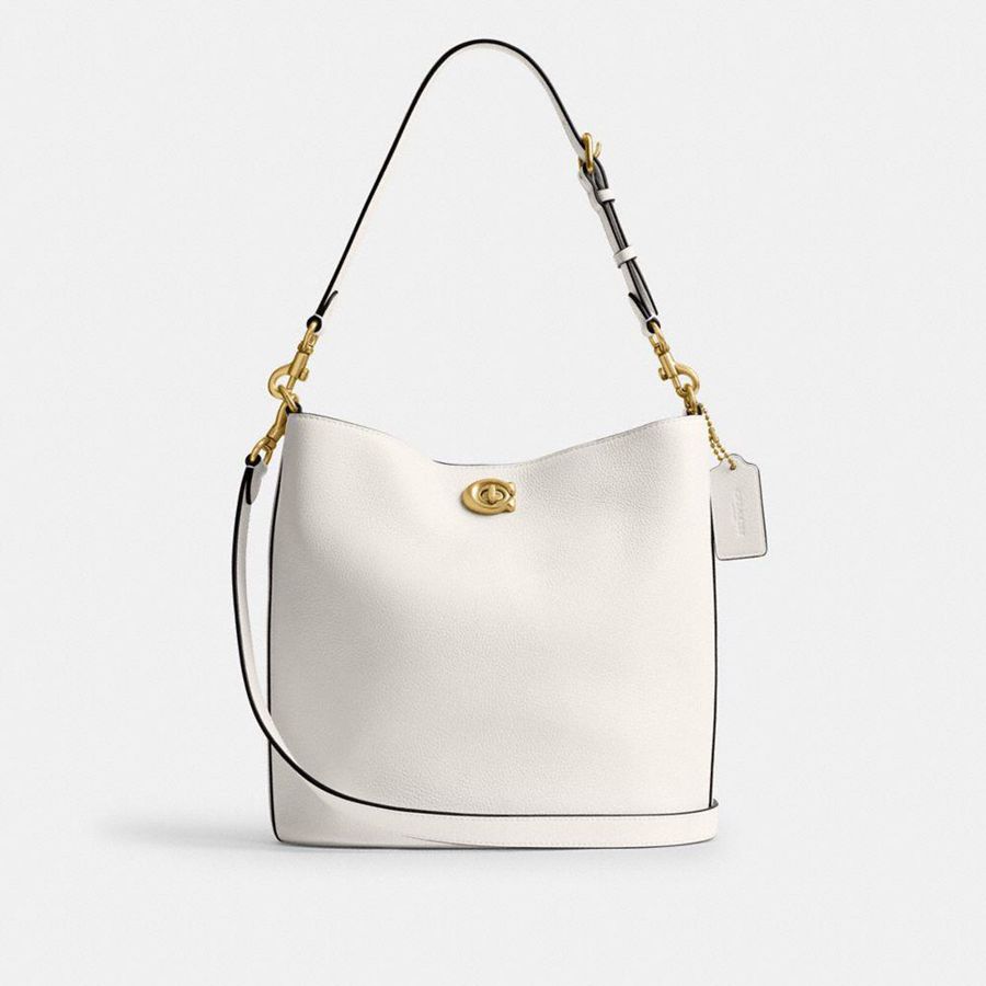 White Women COACH® Willow Soft Bucket Tote Bags | 54832BZFD