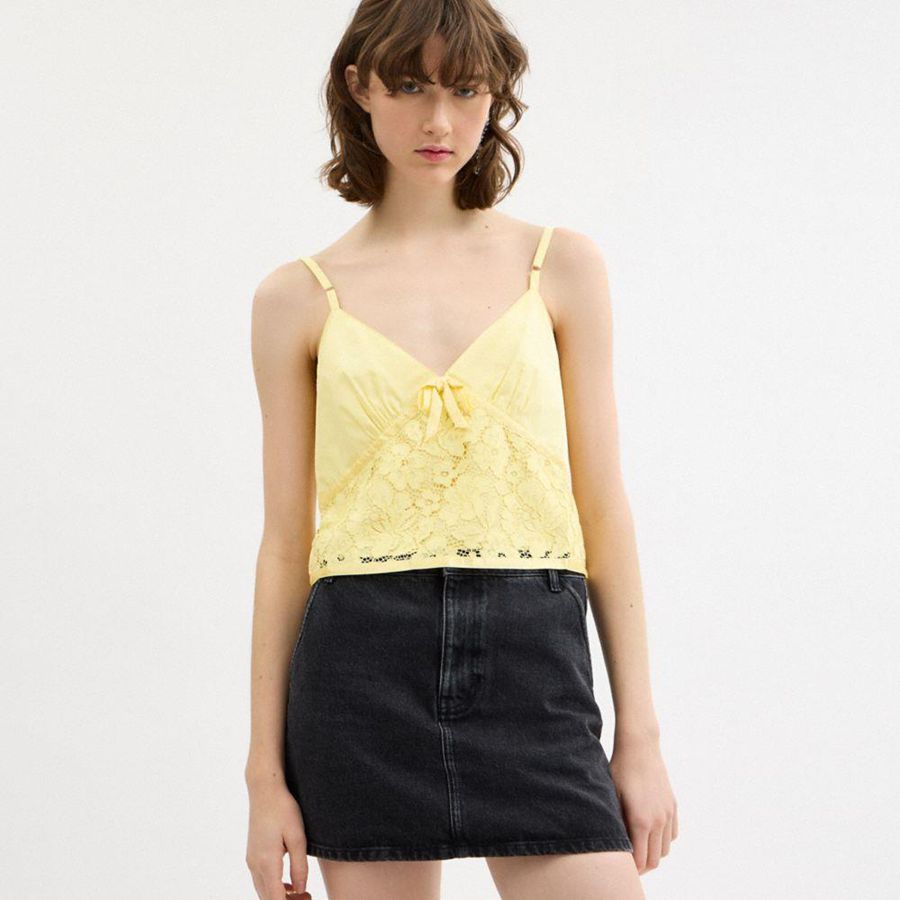Yellow Women COACH® Lace Tank Top T-Shirt | 05962CFKT